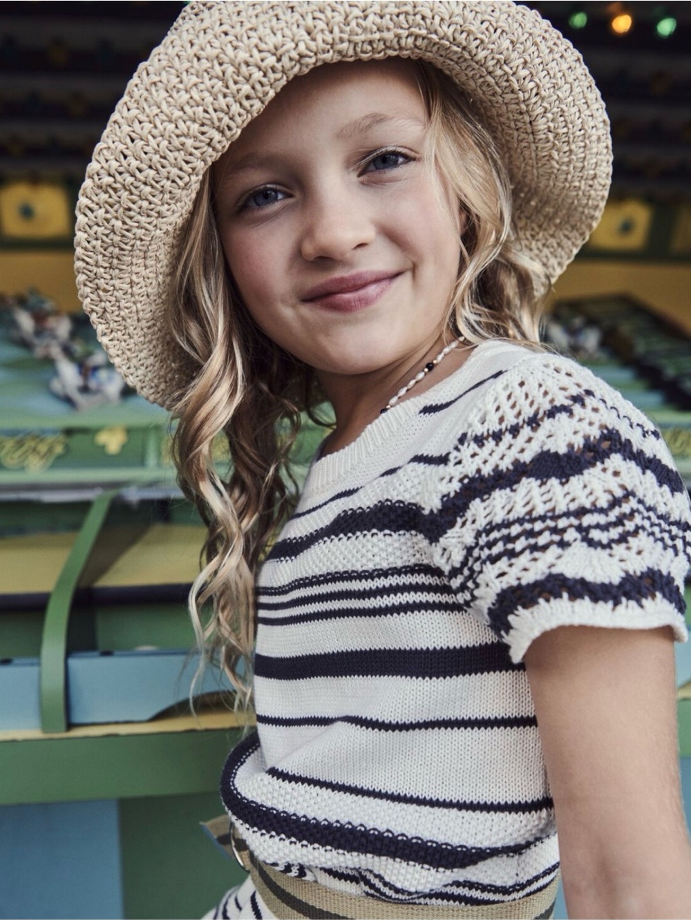 OshKosh B'gosh Girls Size 14 Striped Cotton Knit Crochet Sweater Dress